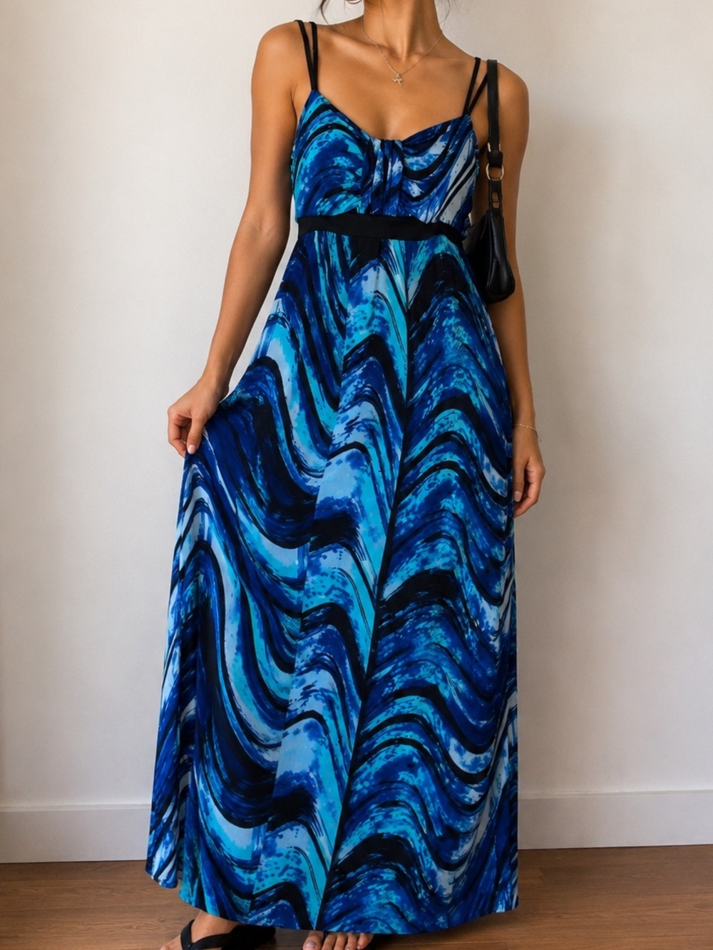 Vintage Mizumi Y2K Blue Marble Maxi Dress | Adjustable Straps | Boho Mermaid